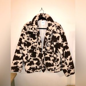 🥂 Le Lis Collection Cow Print Fully Lined 100% Rayon Sherpa Coat. Size L.